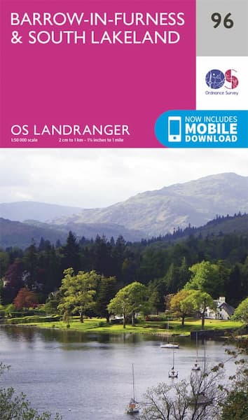 The cover of Ordnance Survey Landranger 96: Barrow-in-Furness and South Lakeland map